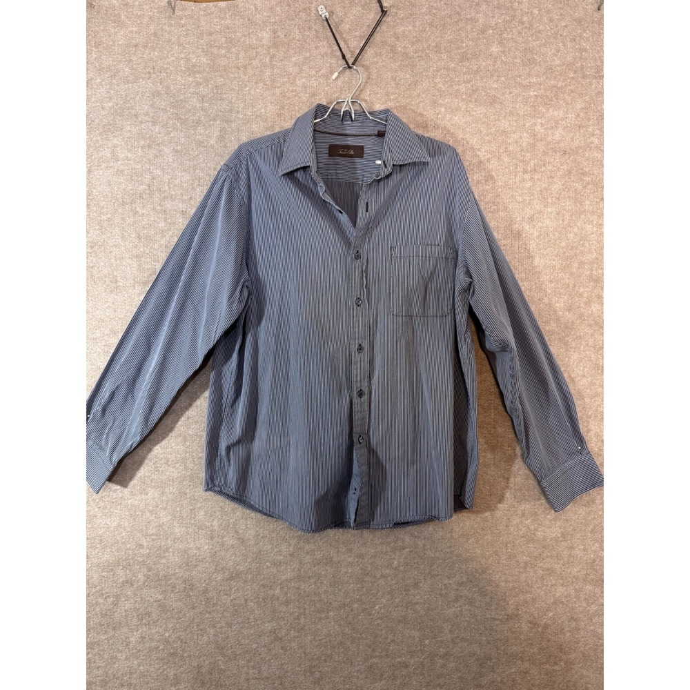 Tasso Elba Button Down Shirt Mens Large Blue Striped Long Sleeve Cotton Business